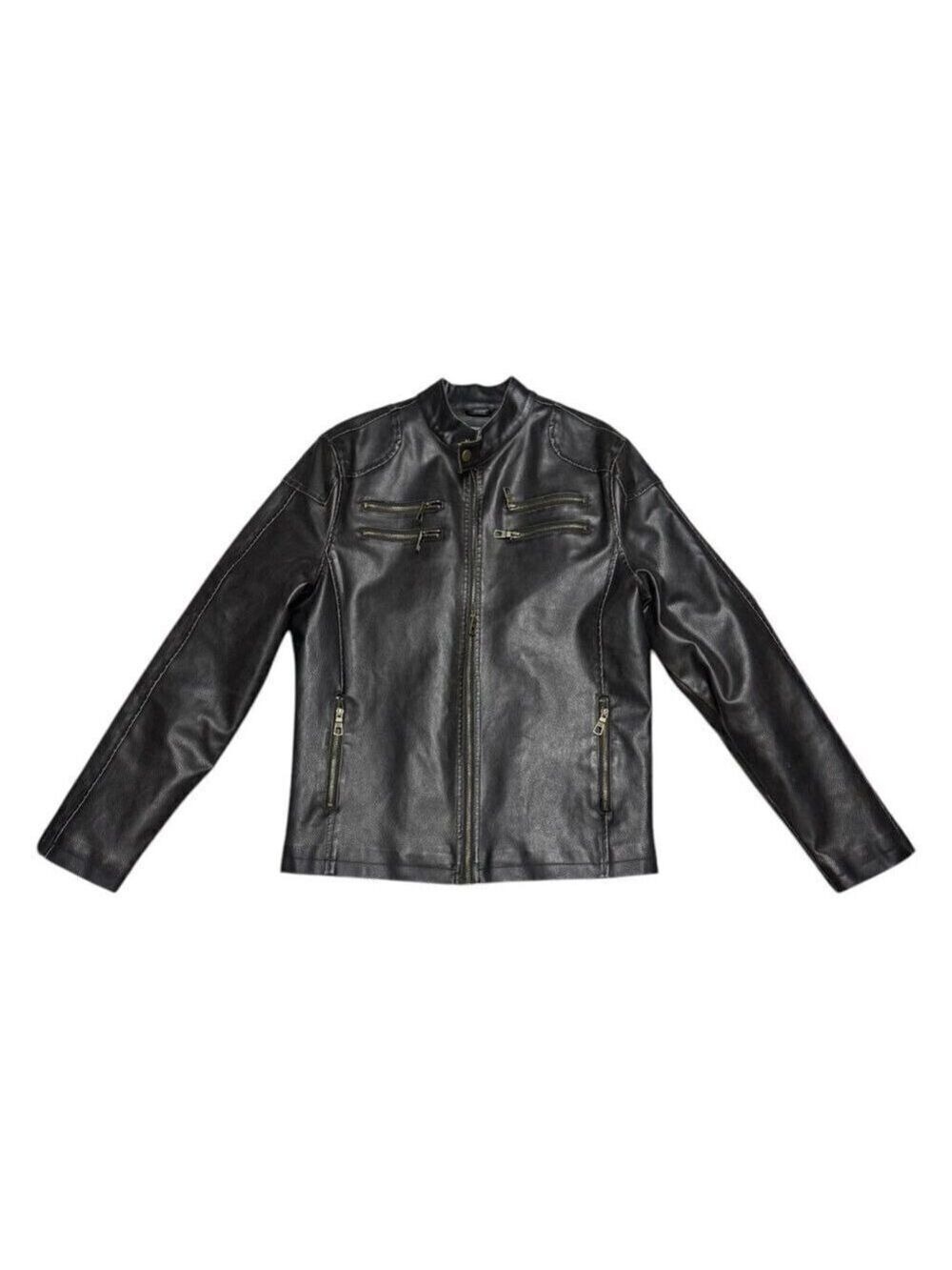 AMERICAN RAG FAUX VEGAN LEATHER Motorcycle Biker Bomber Jacket Mens Large